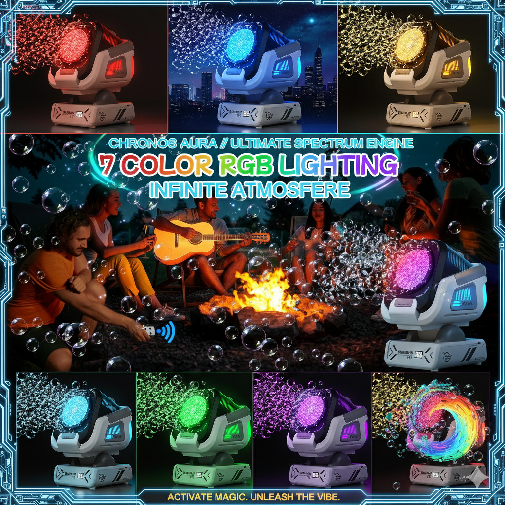 Smart Orbit Bubble Station: Interactive RGB Lighting & Auto-Rotation Tech - Rechargeable Wireless Bubble Blower for Seamless Indoor/Outdoor Celebration Magic