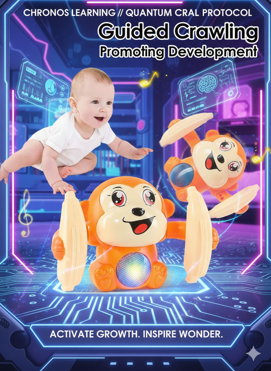 360° Flip Master Baby Monkey: Interactive Sound & Light Show Toy - Battery Operated Kinetic Learning Puzzle, Safe & Durable Preschool Entertainment Station