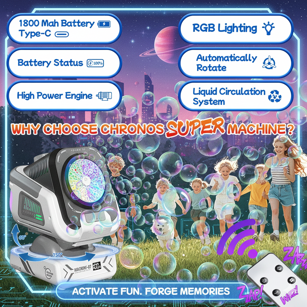 Smart Orbit Bubble Station: Interactive RGB Lighting & Auto-Rotation Tech - Rechargeable Wireless Bubble Blower for Seamless Indoor/Outdoor Celebration Magic