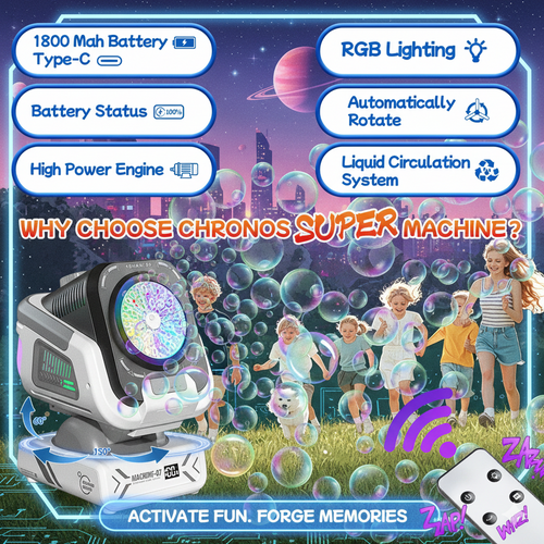 Smart Orbit Bubble Station: Interactive RGB Lighting & Auto-Rotation Tech - Rechargeable Wireless Bubble Blower for Seamless Indoor/Outdoor Celebration Magic