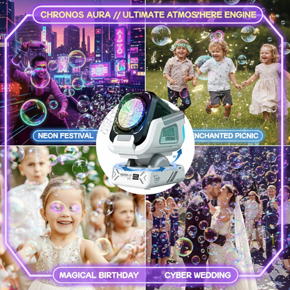 Smart Orbit Bubble Station: Interactive RGB Lighting & Auto-Rotation Tech - Rechargeable Wireless Bubble Blower for Seamless Indoor/Outdoor Celebration Magic