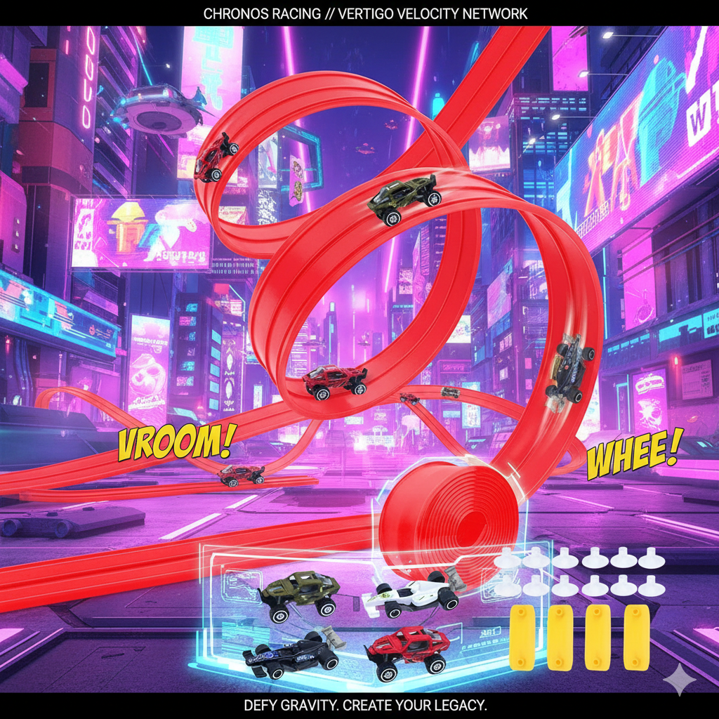 Space-Saving Roll-Up Race Track Station: 4.5M Customizable Flexible Path - 4 Heavy-Duty Shock-Resistant Stunt Cars, Endless DIY Circuit Building Kit for Aspiring Racers