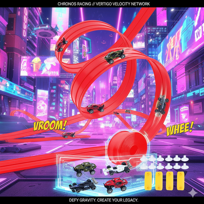 Space-Saving Roll-Up Race Track Station: 4.5M Customizable Flexible Path - 4 Heavy-Duty Shock-Resistant Stunt Cars, Endless DIY Circuit Building Kit for Aspiring Racers